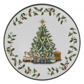 264594 Charger Plate Ø 33 cm Green White Plastic Christmas Tree Round Candle Tray