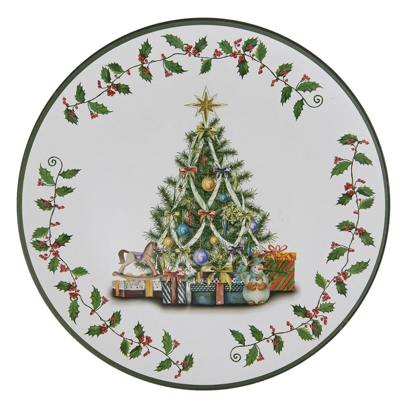 64594 Charger Plate Ø 33 cm Green White Plastic Christmas Tree Round Candle Tray