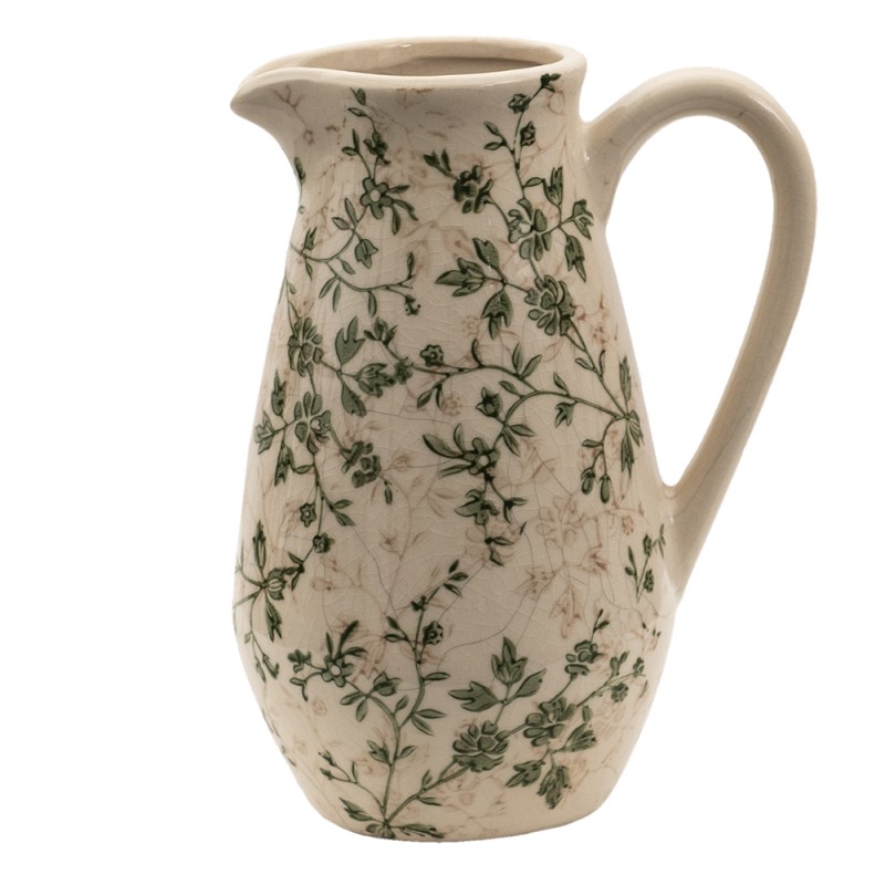 6CE1456S Decoration can 16x12x22 cm Green Beige Ceramic Flowers Water Jug