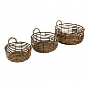 26RO0543 Storage Basket Set of 3 Ø 39 Ø 34 Ø 29 cm Brown Rotan Iron Basket
