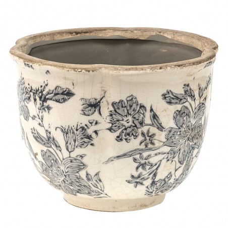 Pots de fleurs en céramique - Jardinières d'intérieur de 6,5 + 4,9 pouces, contenants  pour plantes avec détails beiges et craquelés (gris et beige) 