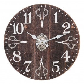 26KL0754 Wall Clock Ø 34 cm Brown White MDF Scissors Hanging Clock