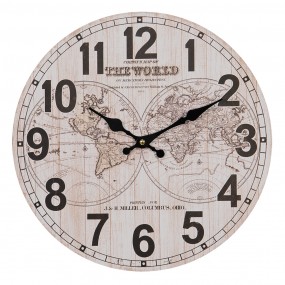 26KL0755 Wall Clock Ø 34 cm Brown Beige MDF World Map Hanging Clock