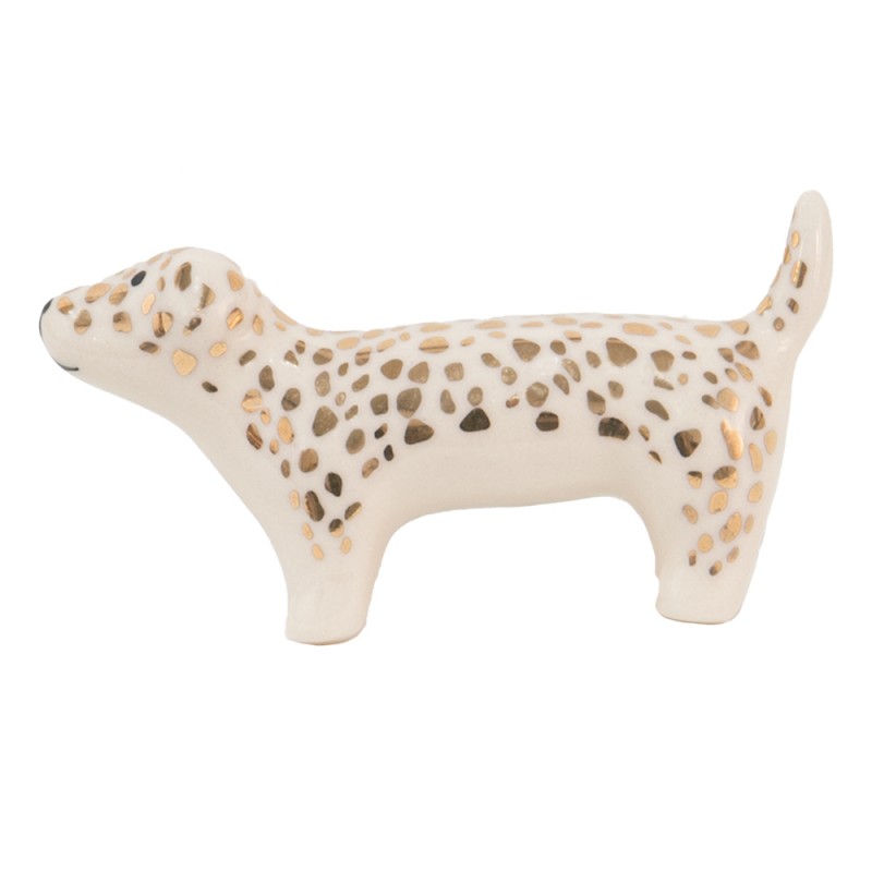 65071 Türknauf Hund 8 cm Weiß Goldfarbig Keramik Möbelknopf