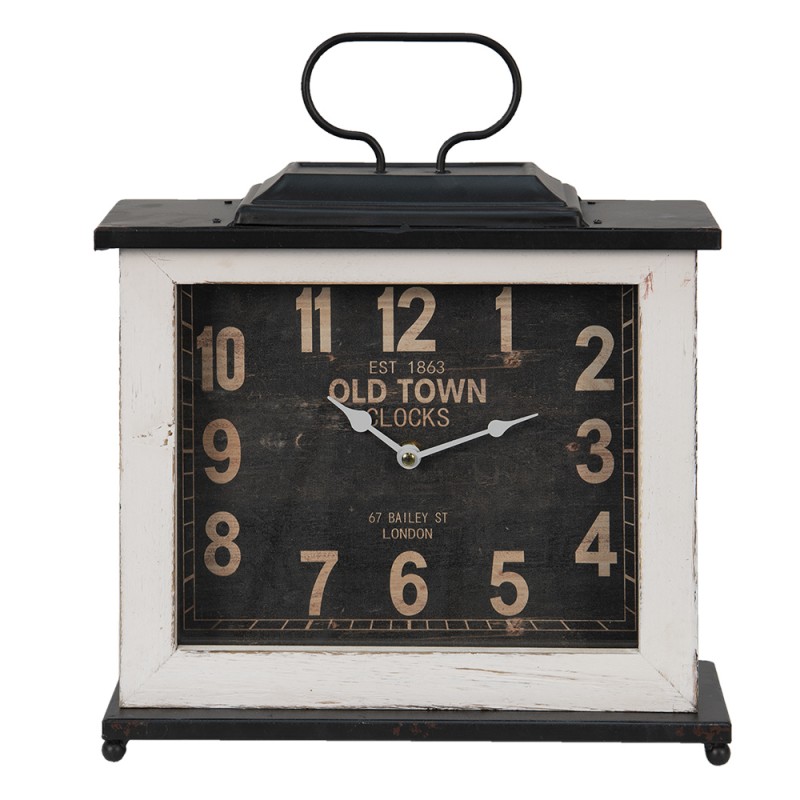 6KL0768 Table Clock 36x10x32 cm Black White Wood Iron Indoor Table Clock