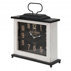 26KL0768 Table Clock 36x10x32 cm Black White Wood Iron Indoor Table Clock