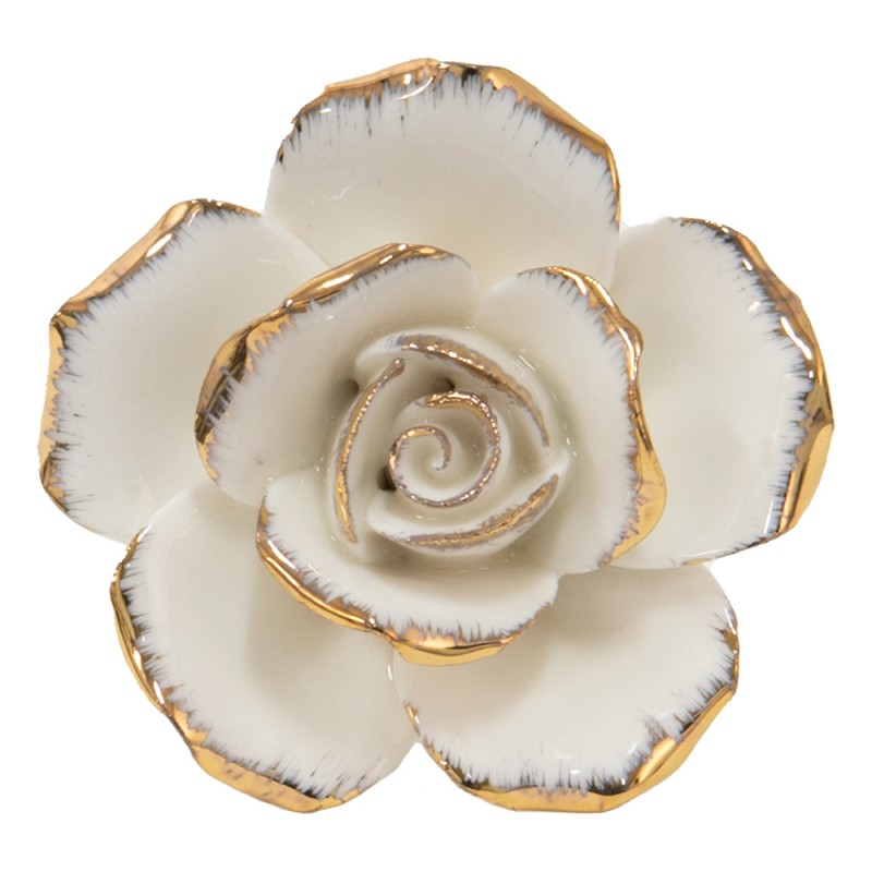 65075 Türknauf Blume 5 cm Weiß Goldfarbig Keramik Möbelknopf