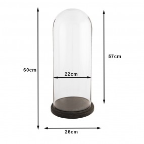 25GL0009 Cloche Ø 26x60 cm Transparent Wood Glass Round Glass Bell Jar