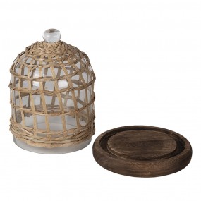 264814 Cloche Ø 16x22 cm Brown Wood Glass Round Glass Bell Jar