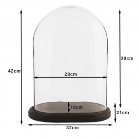26GL1267 Cloche 33x22x42 cm Brown Glass Wood Oval Glass Bell Jar