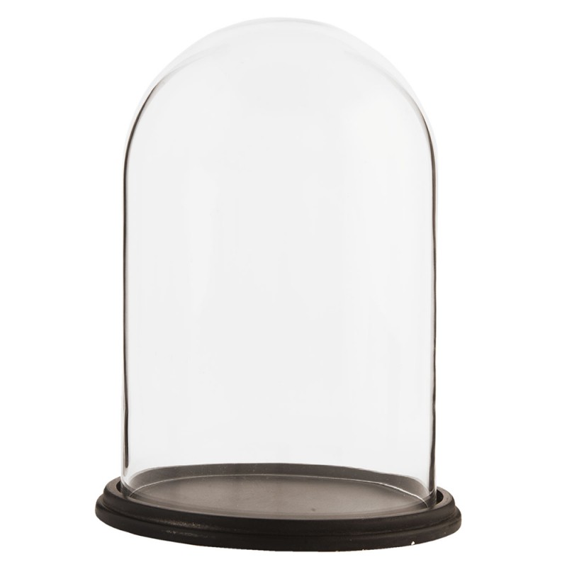 6GL1271 Cloche Ø 23x31 cm Brown Wood Glass Round Glass Bell Jar