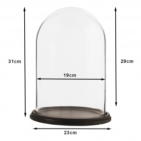 26GL1271 Cloche Ø 23x31 cm Brown Wood Glass Round Glass Bell Jar