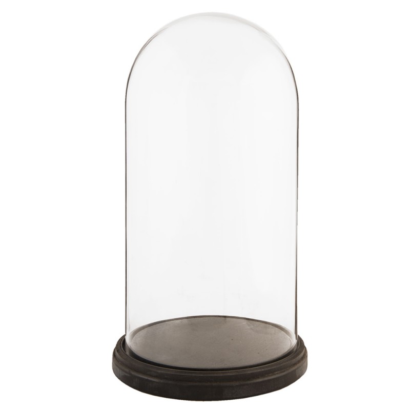 6GL1273 Cloche Ø 26x47 cm Black Wood Glass Round Glass Bell Jar