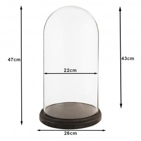 26GL1273 Cloche Ø 26x47 cm Black Wood Glass Round Glass Bell Jar