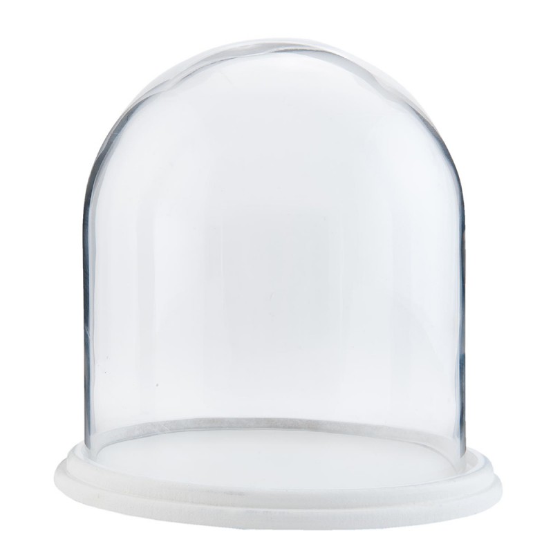 6GL1765 Cloche Ø 22x23 cm White Wood Glass Round Glass Bell Jar