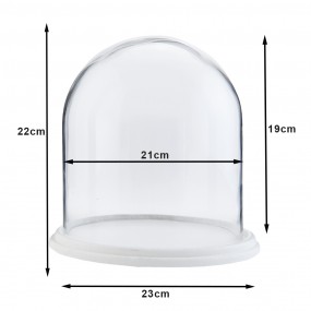 26GL1765 Cloche Ø 22x23 cm White Wood Glass Round Glass Bell Jar