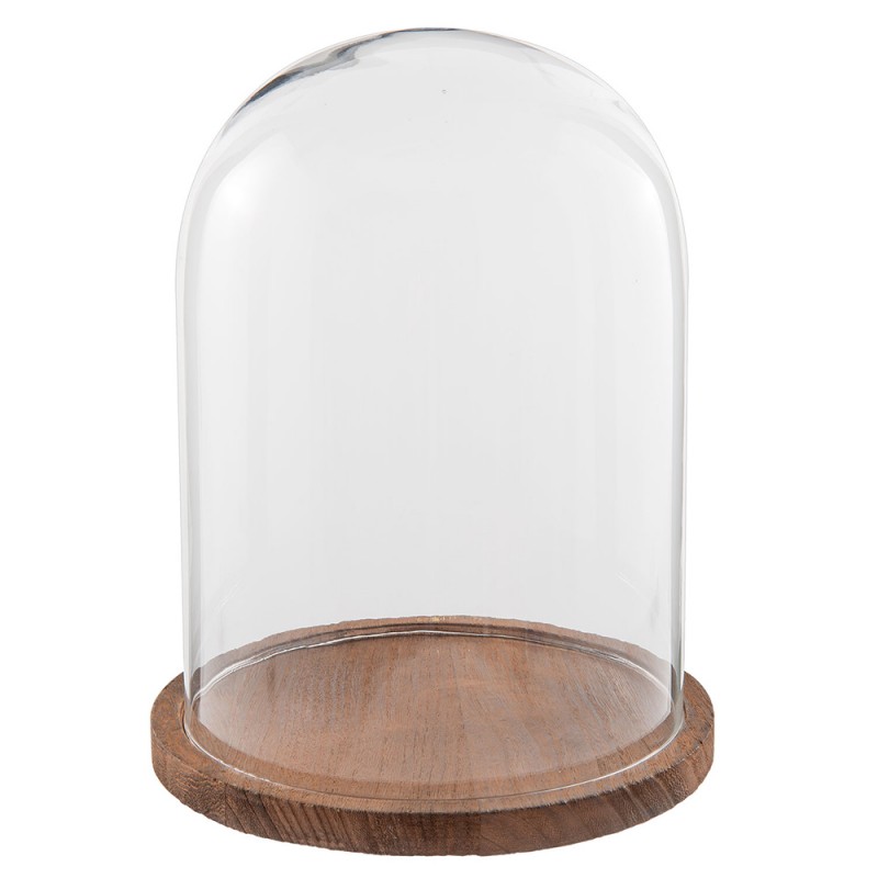6GL2166 Cloche Ø 23x29 cm Glass Wood Round Glass Bell Jar