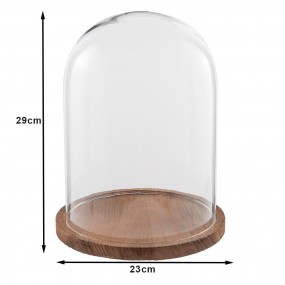 26GL2166 Cloche Ø 23x29 cm Glass Wood Round Glass Bell Jar