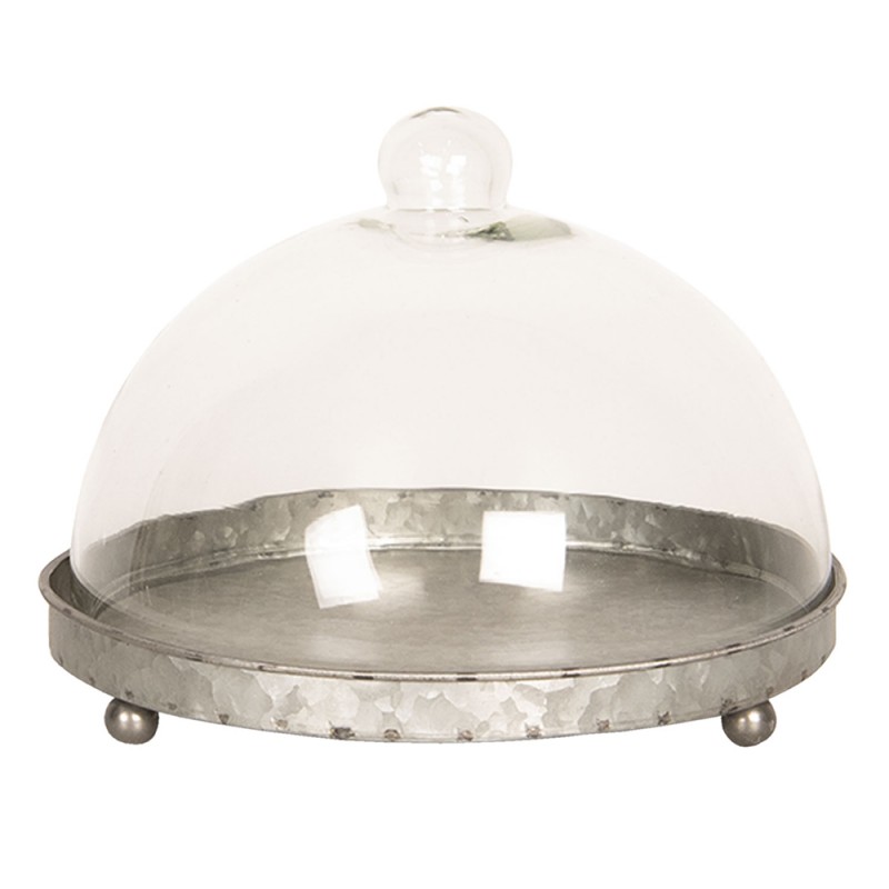 6GL2491 Cloche Ø 21x15 cm Grey Iron Glass Round Glass Bell Jar