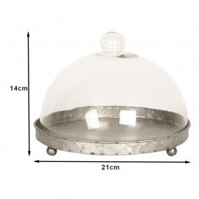 26GL2491 Cloche Ø 21x15 cm Grey Iron Glass Round Glass Bell Jar