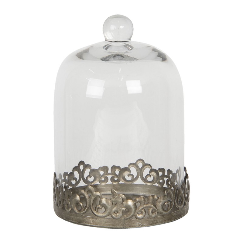 6GL2819 Cloche Ø 14x21 cm Silver colored Metal Glass Round Glass Bell Jar