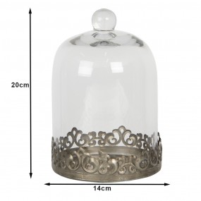 26GL2819 Cloche Ø 14x21 cm Silver colored Metal Glass Round Glass Bell Jar