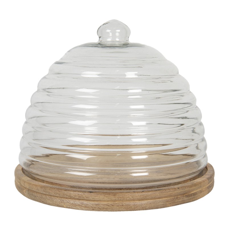 6GL2868 Cloche Ø 33x28 cm Wood Glass Round Glass Bell Jar