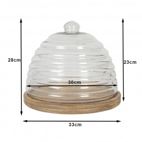 26GL2868 Cloche Ø 33x28 cm Wood Glass Round Glass Bell Jar