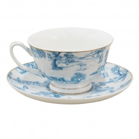 26CEKS0001BL Cup and Saucer 250 ml Blue White Porcelain Tableware