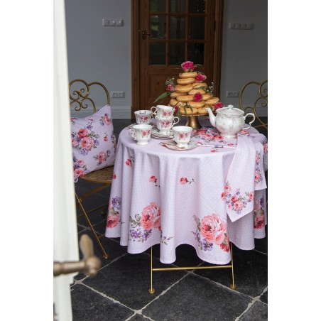 DTR01 Tischdecke 100x100 cm Rosa Violett Baumwolle Rosen Quadrat Tischtuch | Badetücher
