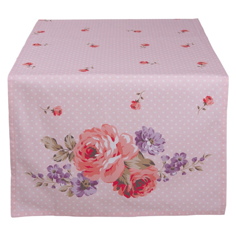 DTR64 Chemin de table 50x140 cm Rose Violet Coton Roses Rectangle Nappe