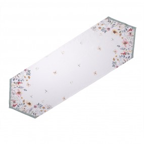 2FOB65 Table Runner 50x160 cm White Green Cotton Flowers Tablecloth