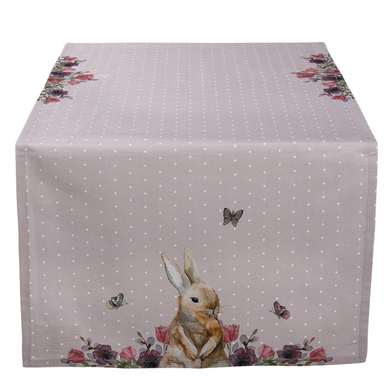 HBU64 Table Runner 50x140 cm Beige Pink Cotton Rabbit Flowers Rectangle Tablecloth