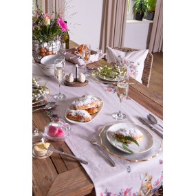 2HBU64 Tischläufer 50x140 cm Beige Rosa Baumwolle Kaninchen Blumen Rechteck Tischdecke
