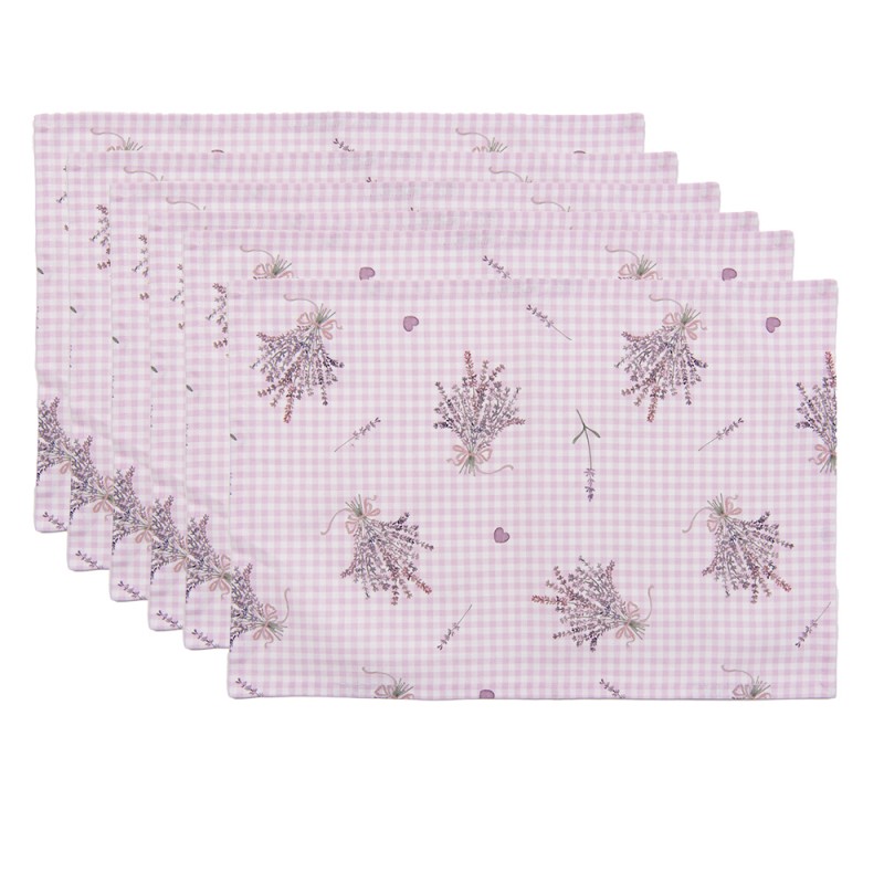 LAG40 Placemats Set van 6  48x33 cm Paars Wit Katoen Lavendel Rechthoek Tafelmat