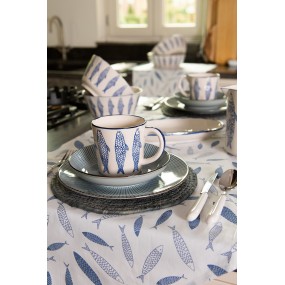 2NAF01 Tablecloth 100x100 cm Blue White Cotton Fishes Table cloth