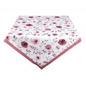 2RUR01 Tischdecke 100x100 cm Weiß Rosa Baumwolle Rosen Quadrat Tischtuch