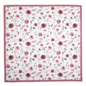 2RUR01 Tischdecke 100x100 cm Weiß Rosa Baumwolle Rosen Quadrat Tischtuch