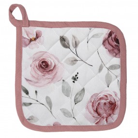 2RUR45 Pot Holder 20*20 cm White, Pink Cotton Roses Square Oven Glove