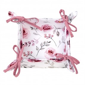 2RUR47 Bread Basket 35x35x8 cm White Pink Cotton Roses Kitchen Gift