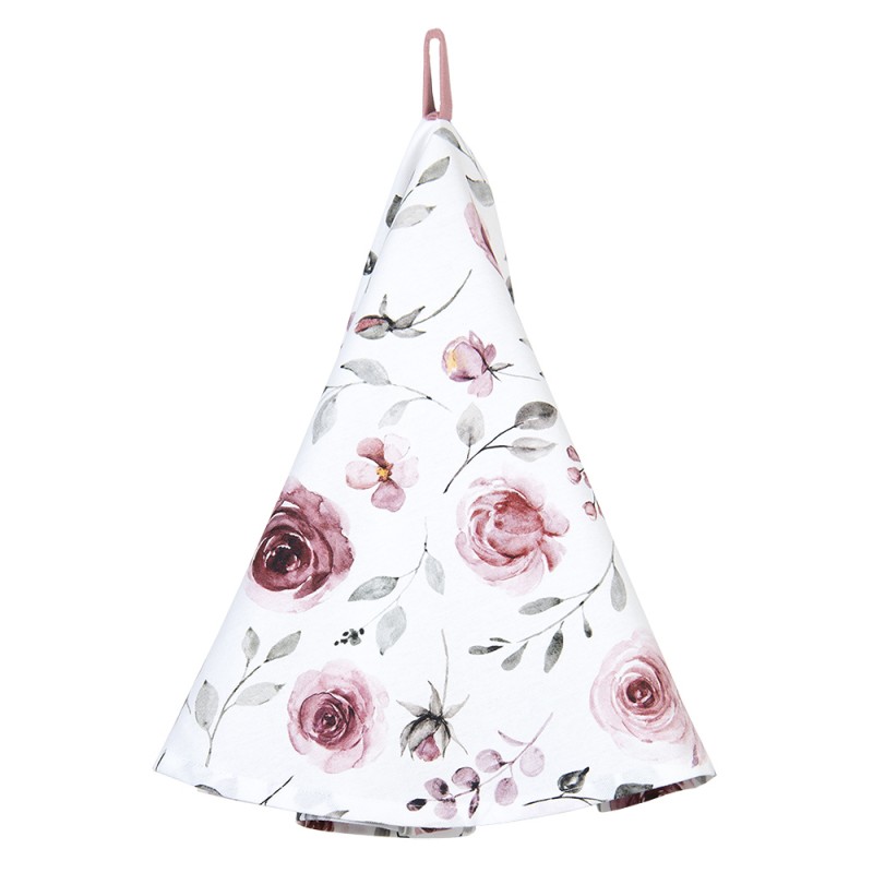 RUR48 Tea Towel  Ø 80 cm White Pink Cotton Roses Round Kitchen Towel