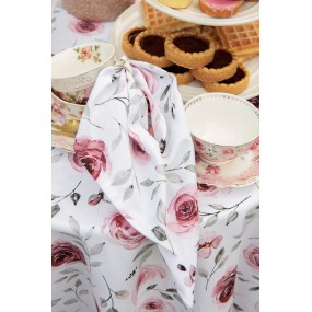 2RUR48 Tea Towel  Ø 80 cm White Pink Cotton Roses Round Kitchen Towel