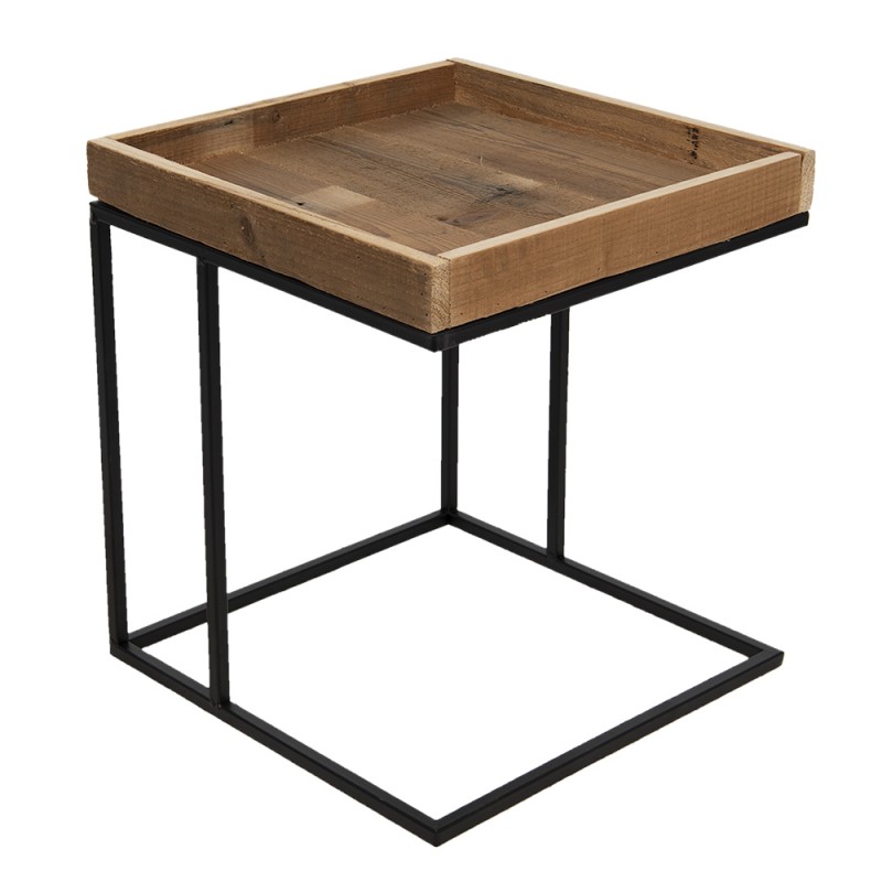 64716 Side Table 40x40x45 cm Black Iron Wood Square
