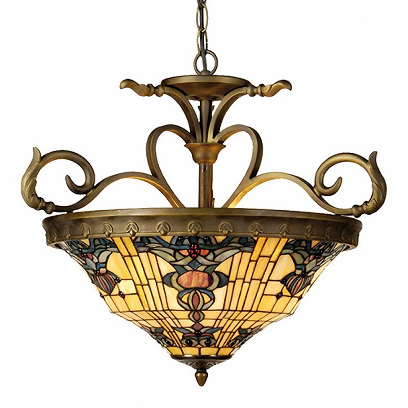 5LL-5551 Lampes à suspension Tiffany Ø 56x55/170 cm  Jaune Marron Verre Triangle Lampe de table à manger