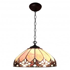 25LL-6169 Pendant Lamp Tiffany Ø 39 cm Beige Brown Glass Plastic Round Dining Table Lamp