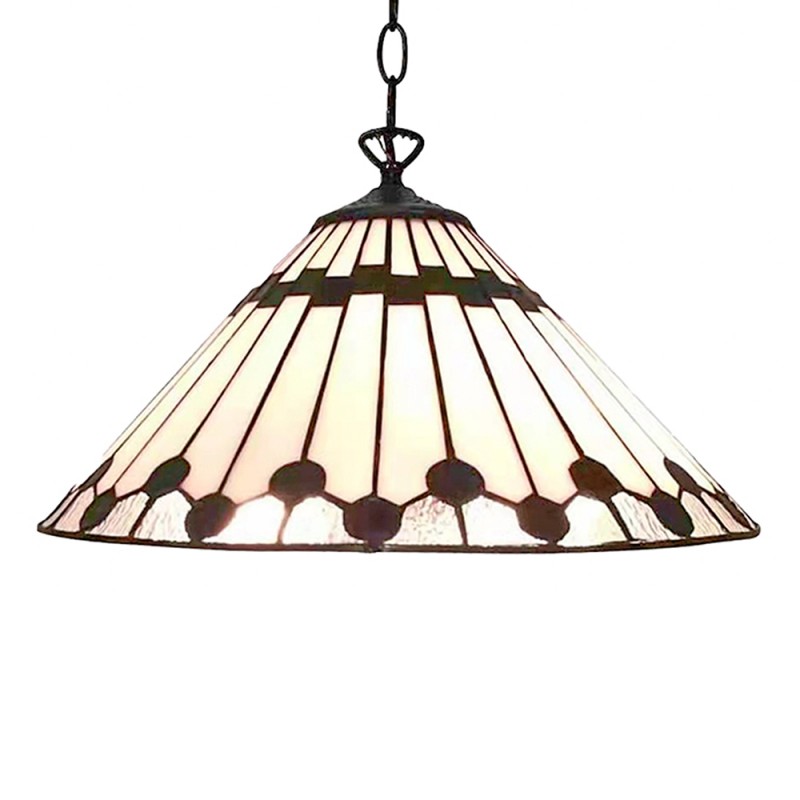 5LL-6176 Lampes à suspension Tiffany Ø 40 cm Blanc Marron Verre Plastique Rond Lampe de table à manger