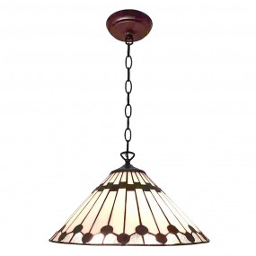 25LL-6176 Pendant Lamp Tiffany Ø 40 cm White Brown Glass Plastic Round Dining Table Lamp