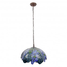 25LL-6182 Hanglamp Tiffany  Ø 45x126 cm  Blauw Groen Glas Metaal Hanglamp Eettafel