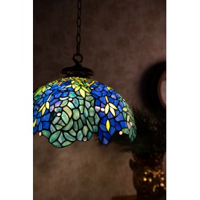 25LL-6182 Hanglamp Tiffany  Ø 45x126 cm  Blauw Groen Glas Metaal Hanglamp Eettafel