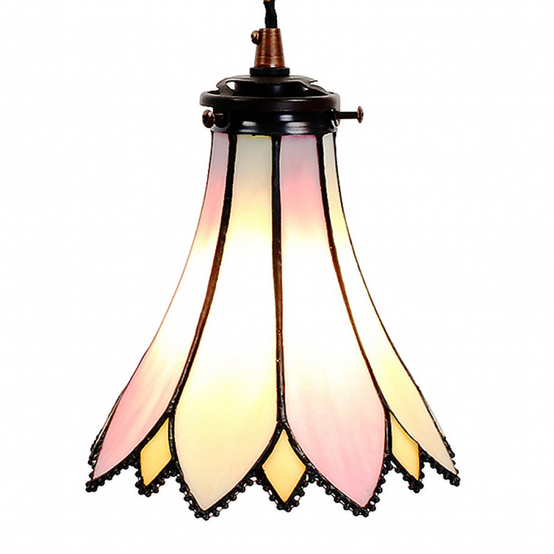 5LL-6196 Hanglamp Tiffany  Ø 15x115 cm  Roze Beige Glas Metaal Hanglamp Eettafel